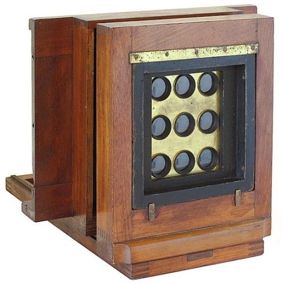 Peck style 9-tube 'gem' wetplate Camera, 1860s