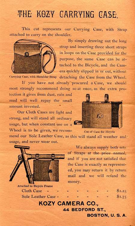 1898 catalogue insert advertising the Kozy Carrying Case.