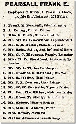 1874 list of employees in Frank's gallery. (Source courtesy of Marcel Safier)