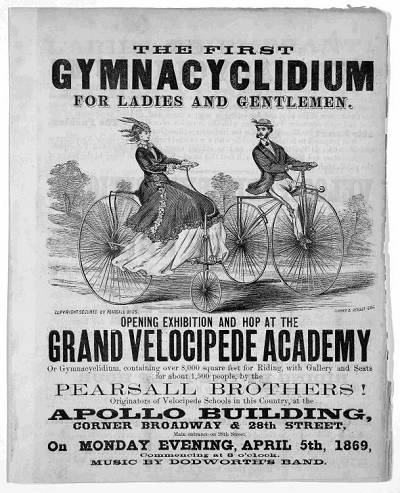 1869 Advertisement for the Pearsall Brothers Velocipede Academy